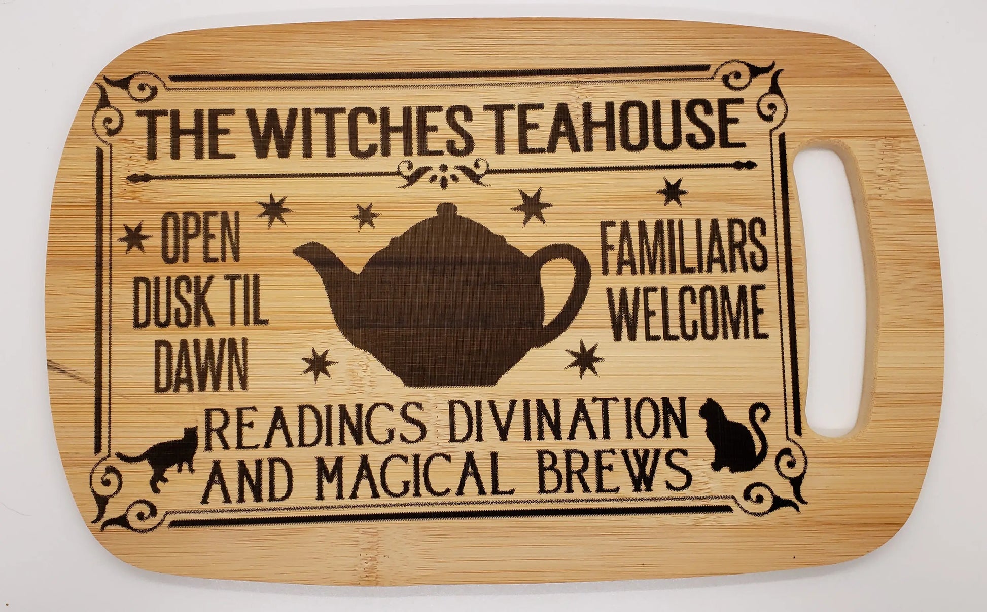 Witches Teahouse Engraved Cutting Board, Witchy Homewarming gift, Tea Lovers, Kitchen Witch    bamboo, cutting board, tea, witch