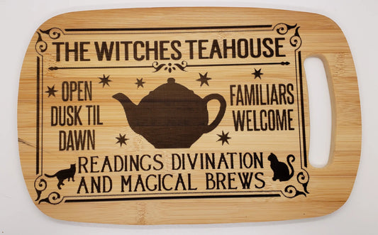 Witches Teahouse Engraved Cutting Board, Witchy Homewarming gift, Tea Lovers, Kitchen Witch    bamboo, cutting board, tea, witch